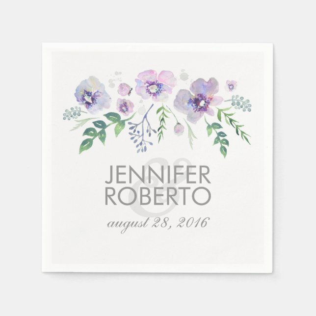 Serviette En Papier Mariage FLowers bleu et violet (Devant)