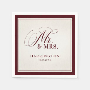 Serviette En Papier Mariage Formel Luxueux Bourgogne Argent Ancien