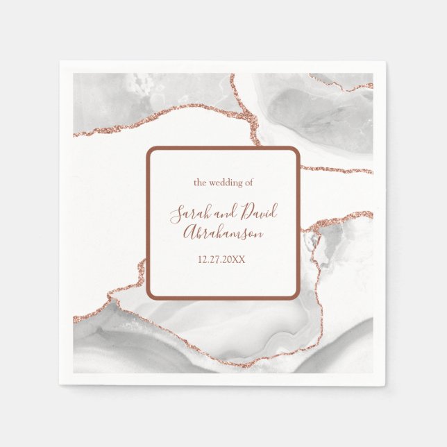 Serviette En Papier Mariage Formel Rose Gold Pailleté Agate (Devant)