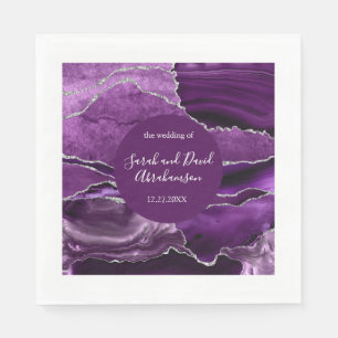 Serviette En Papier Mariage Formel Violet et Paillettes d'Argent Agate