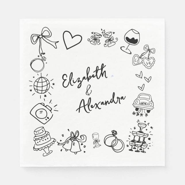 Serviette En Papier Mariage français original tiré à la main (Devant)