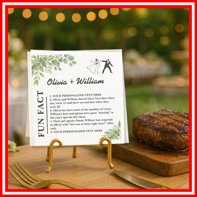 Serviette En Papier Mariage Fun Fact Feuilles Vert Sauge Décoration vé (Créateur téléchargé)