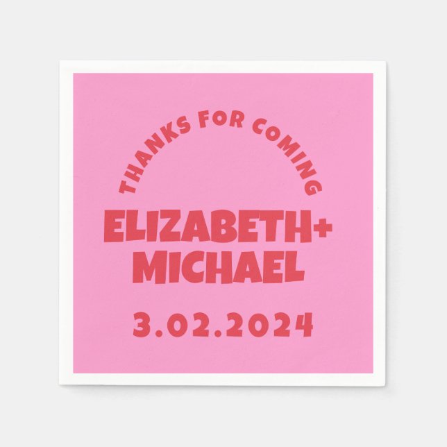 Serviette En Papier Mariage funky rouge rose à main (Devant)