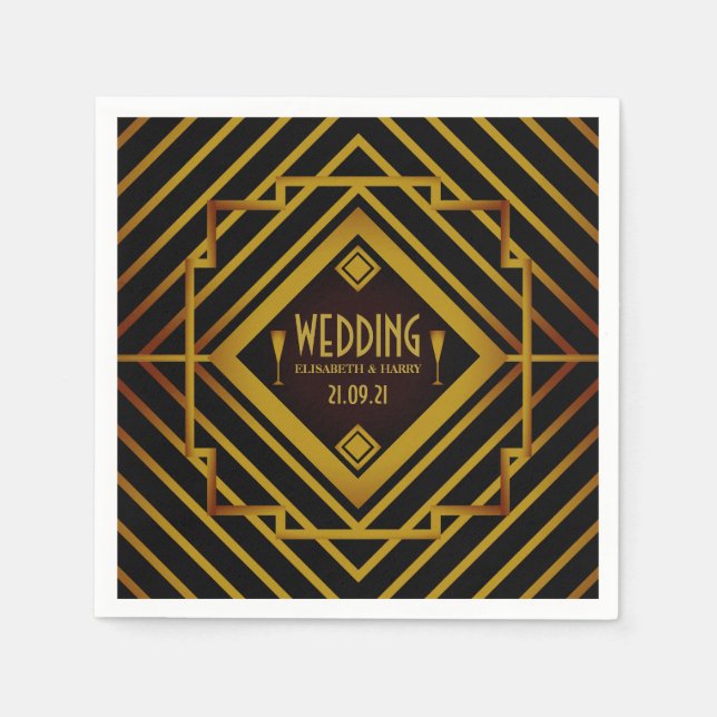 Serviette En Papier Mariage Gatsby Gold 2020 (Devant)