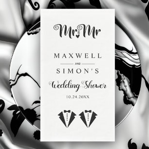 Serviette En Papier Mariage gay de deux mariés en smoking noir et blan