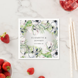 Serviette En Papier Mariage géométrique argent blanc rustique Anémone