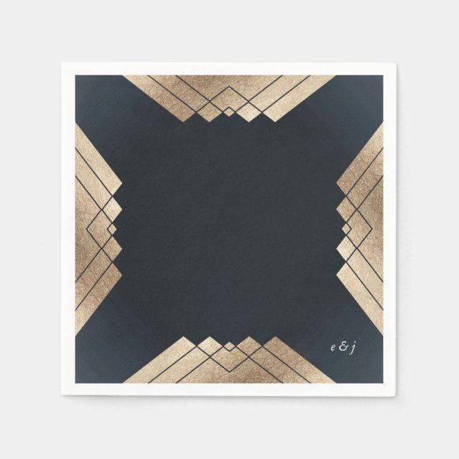 Serviette En Papier Mariage Géométrique Dark Navy Gold Gatsby (Devant)