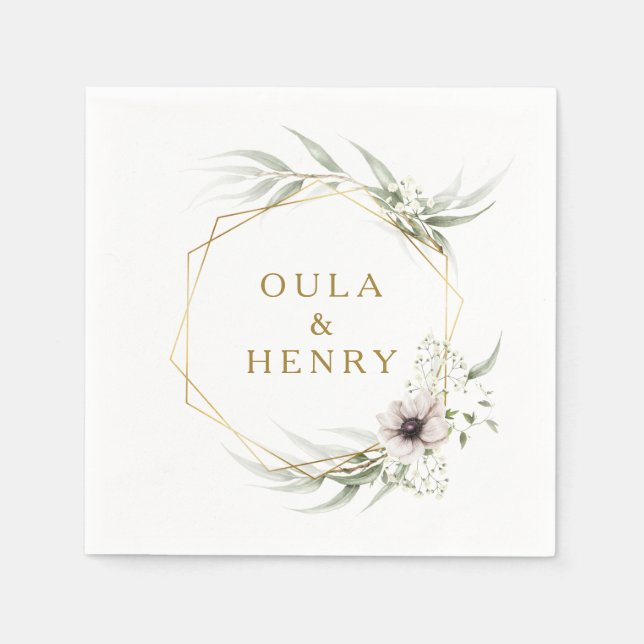 Serviette En Papier Mariage géométrique Eucalyptus Gold (Devant)