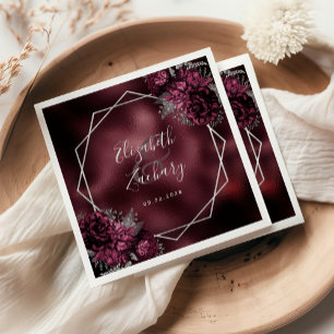 Serviette En Papier Mariage Géométrique Floral Argent Bourgogne