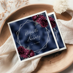 Serviette En Papier Mariage Géométrique Floral Bleu Marine Bordeaux Ar