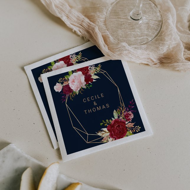 Serviette En Papier Mariage géométrique Gold et rouge Tropical Napkin (Créateur téléchargé)