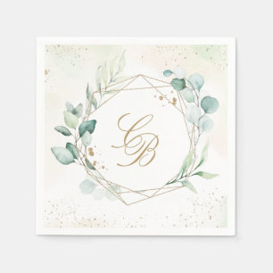 Serviette En Papier Mariage Géométrique Monogramme de Verdure d'Eucaly