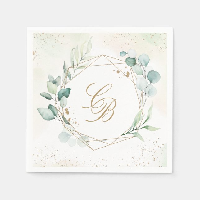 Serviette En Papier Mariage Géométrique Monogramme de Verdure d'Eucaly (Devant)