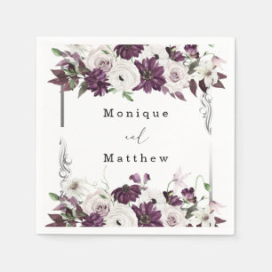 Serviette En Papier Mariage géométrique Plum et Silver Floral