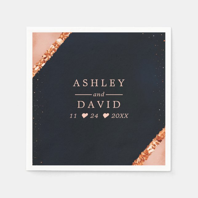 Serviette En Papier Mariage géométrique rose Navy Copper Blush (Devant)