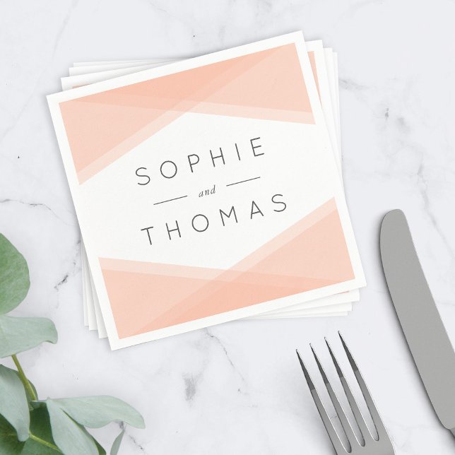 Serviette En Papier Mariage Géométrique Superposé de Pêche (Créateur téléchargé)