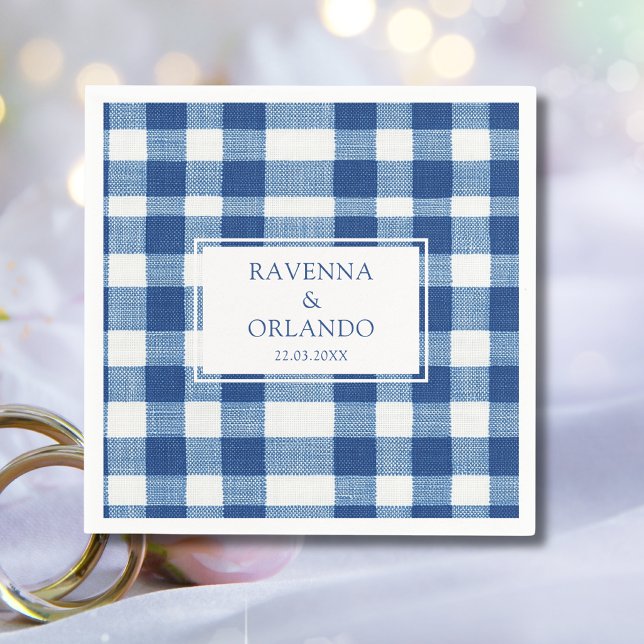 Serviette En Papier Mariage Gingham à carreaux Bleu Bébé et Navy Class (Créateur téléchargé)