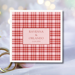 Serviette En Papier Mariage Gingham à Carreaux Rouge Rose Vintage