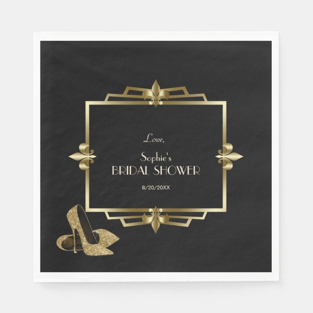 Serviette En Papier Mariage Glam Royal Or Noir (Devant)