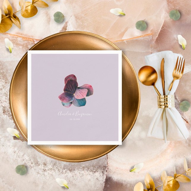 Serviette En Papier Mariage Gold Blue Lavender Purple Hydrangeas (Créateur téléchargé)