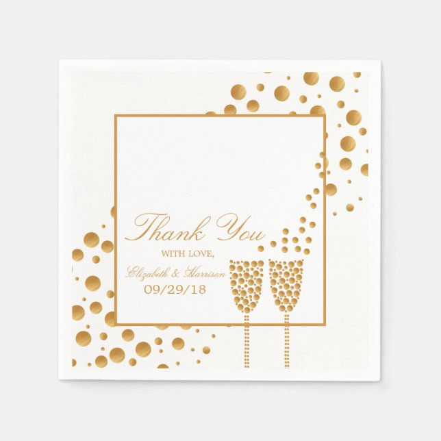 Serviette En Papier Mariage Gold Champagne Bubbles (Devant)