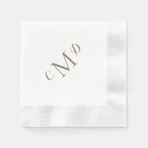 Serviette En Papier Mariage Gold Mixte Monogramme Blanc Coin Cocktail