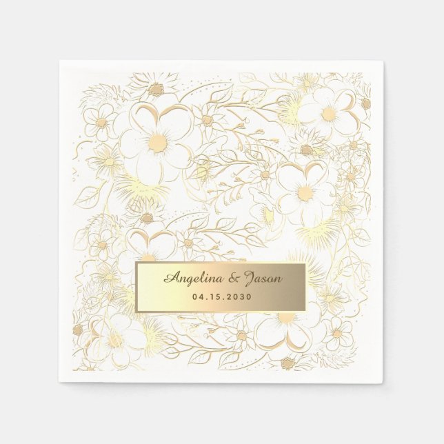 Serviette En Papier Mariage Gold personnalisé (Devant)