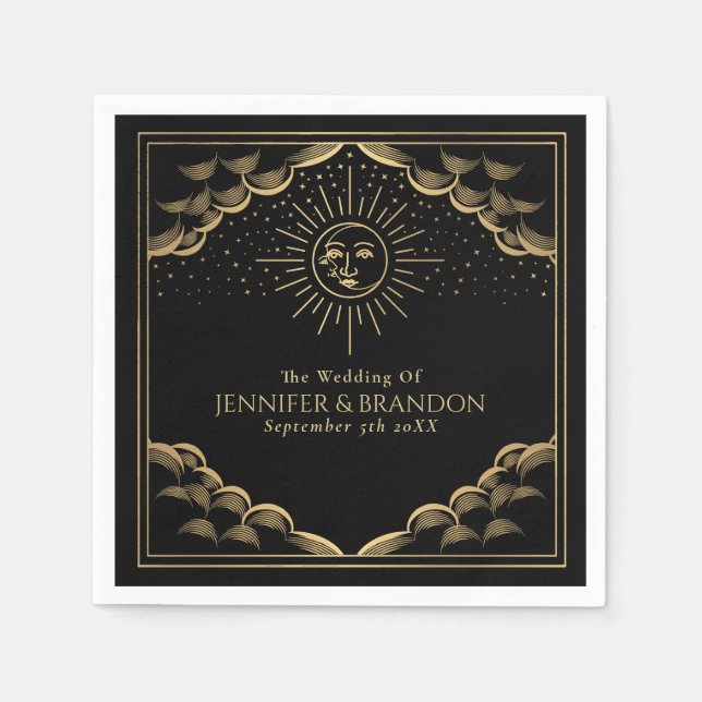 Serviette En Papier Mariage Gold Sun et Moon Tarot Card (Devant)