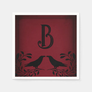 Serviette En Papier Mariage gothique à monogramme de corbeau noir roug