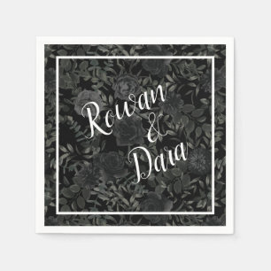 Serviette En Papier Mariage gothique blanc et noir Rose