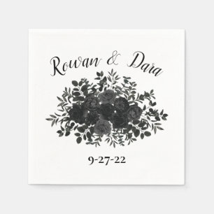 Serviette En Papier Mariage gothique blanc et noir Rose