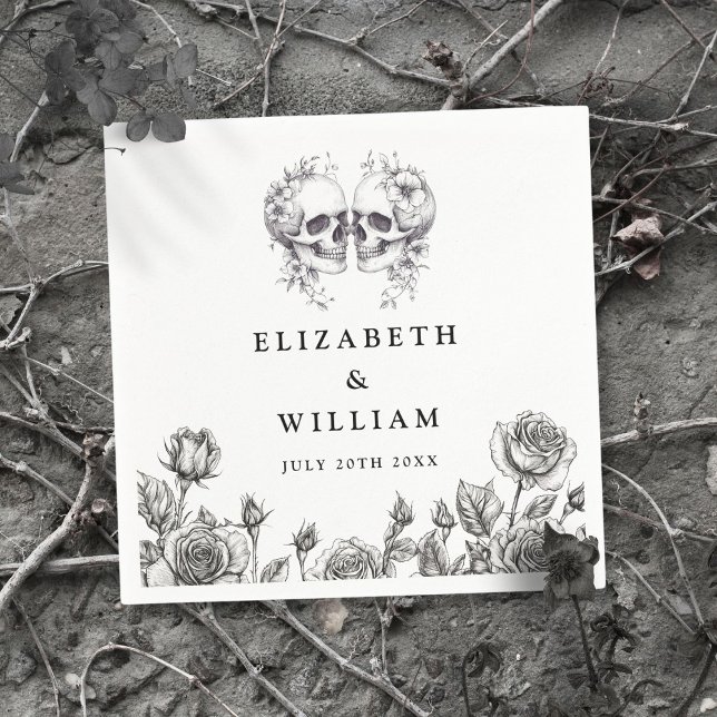 Serviette En Papier Mariage gothique crânes floraux élégants (Créateur téléchargé)