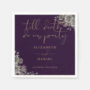 Serviette En Papier Mariage gothique floral aux roses violettes et dor