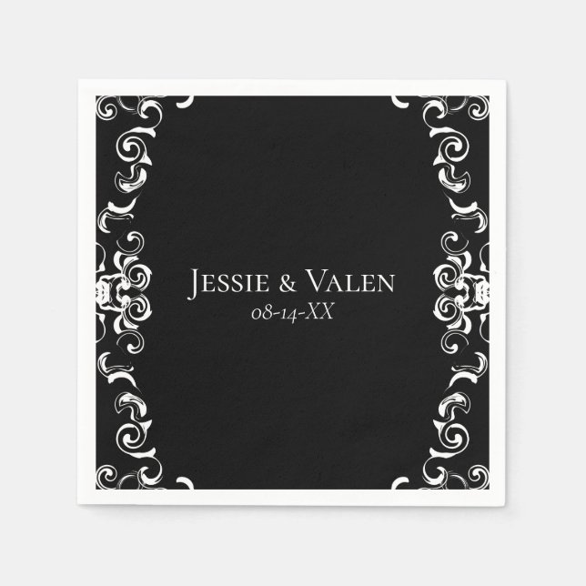Serviette En Papier Mariage gothique noir et blanc (Devant)