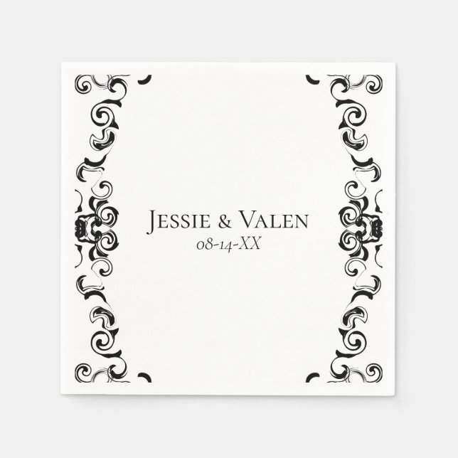 Serviette En Papier Mariage gothique noir et blanc (Devant)
