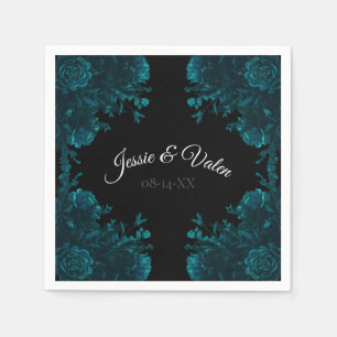 Serviette En Papier Mariage gothique noir Rose turquoise