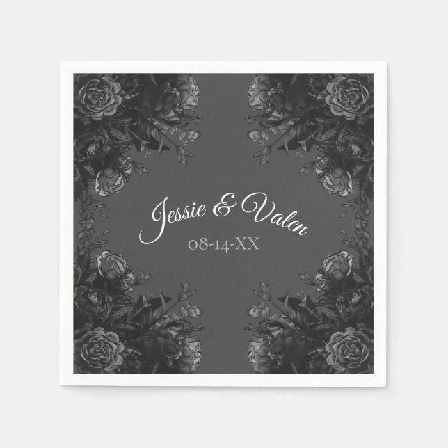 Serviette En Papier Mariage gothique Rose gris noir (Devant)