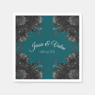 Serviette En Papier Mariage gothique Rose gris-noir turquoise
