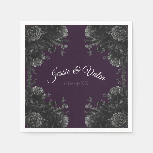 Serviette En Papier Mariage gothique Rose gris violet (Devant)