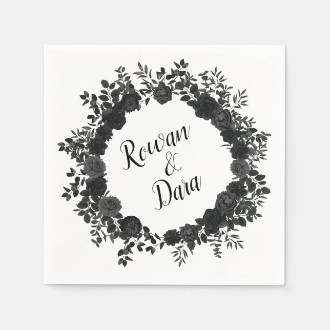 Serviette En Papier Mariage gothique Rose noir blanc (Devant)