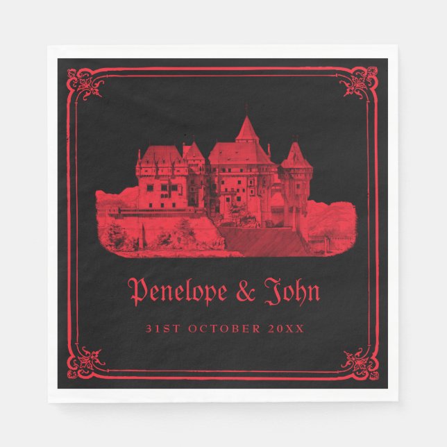 Serviette En Papier Mariage gothique vampire château noir rouge (Devant)