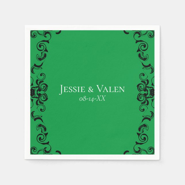 Serviette En Papier Mariage gothique vert et noir (Devant)
