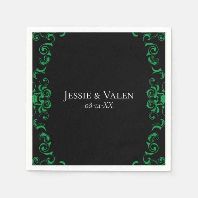 Serviette En Papier Mariage gothique vert et noir (Devant)