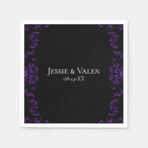 Serviette En Papier Mariage gothique violet et noir