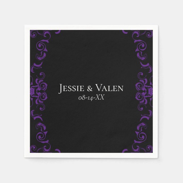 Serviette En Papier Mariage gothique violet et noir (Devant)