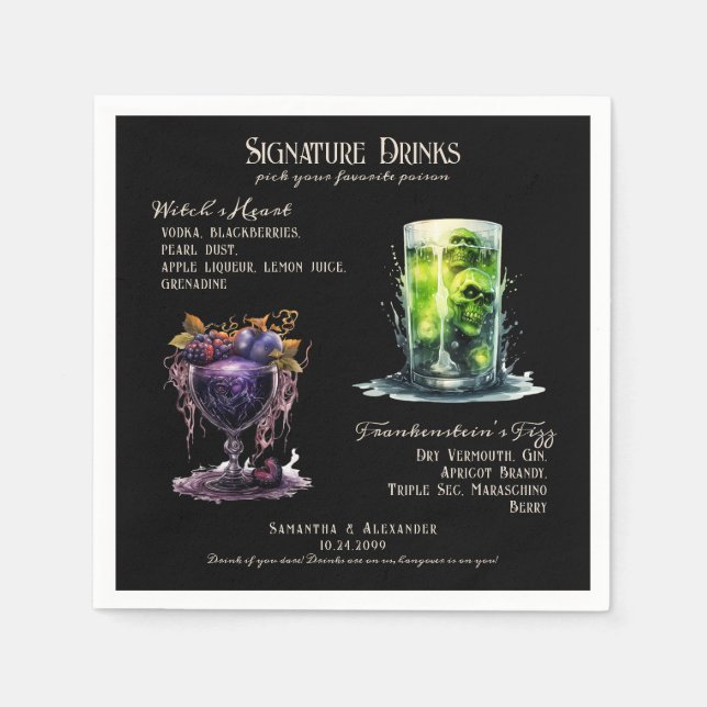 Serviette En Papier Mariage gothique Whimsigoth Signature Boissons (Devant)