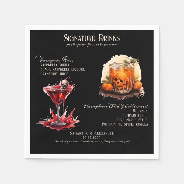 Serviette En Papier Mariage gothique Whimsigoth Signature Boissons (Devant)