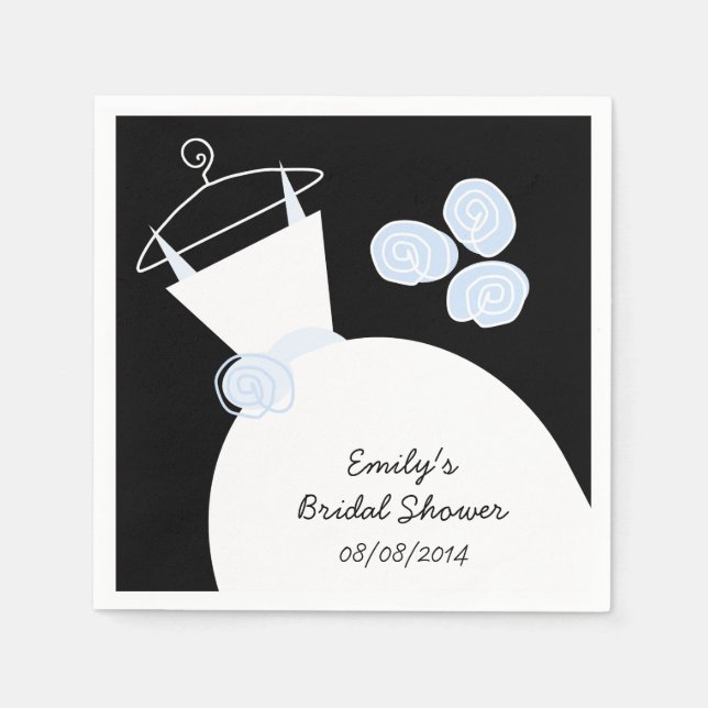 Serviette En Papier Mariage Gown Blue brique douche 'Texte' noir (Devant)