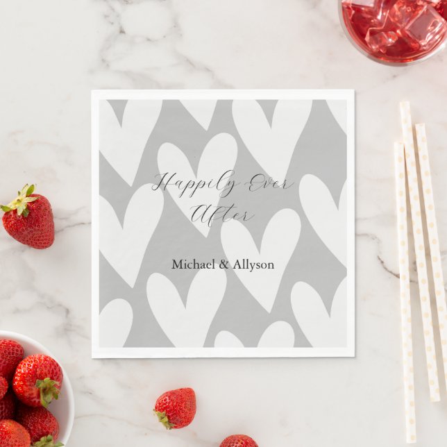 Serviette En Papier Mariage Grey White Hearts (En situation)