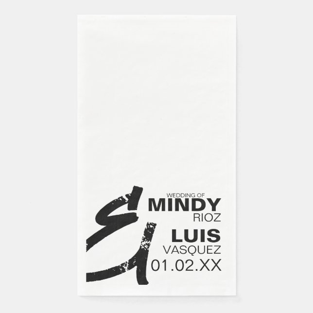 Serviette En Papier Mariage Grunge Noir Blanc & BOLD AMPERSAND  (Devant)